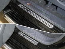 Накладки на пороги (лист зеркальный с полосой) - Mercedes X-Class - Накладки